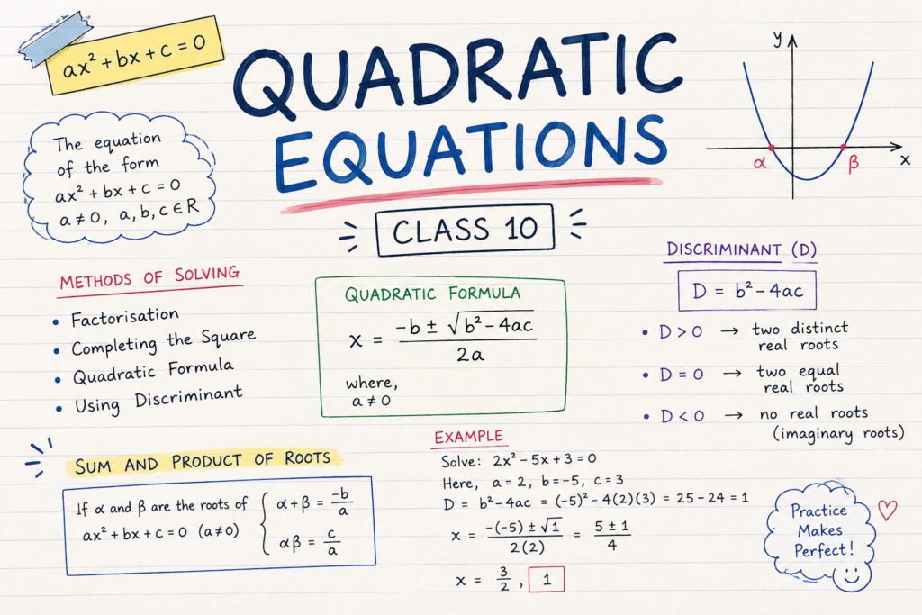 Class 10 Quadratic Equations Notes | CBSE Maths Chapter 4 Quadratic Equations Class 10 Notes